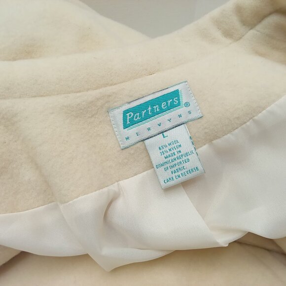 Vintage '80s Mervyns Partners Blazer Wool-Blend 3-Pockets Lined Cream Lady-(L) - Picture 8 of 13